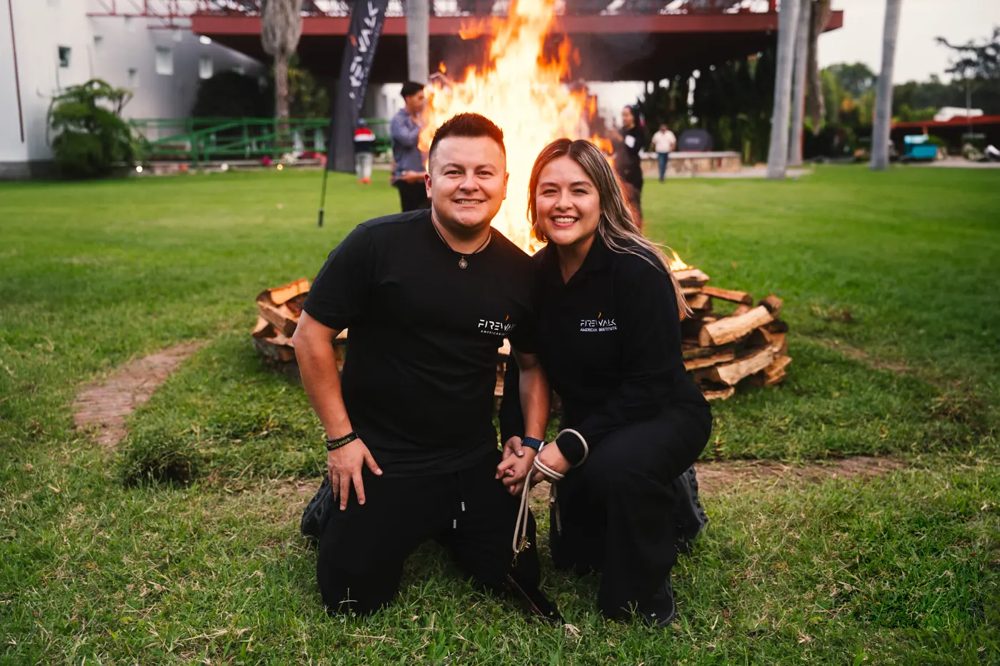 Christian Prado and Paty Lozano by the prepared bonfire